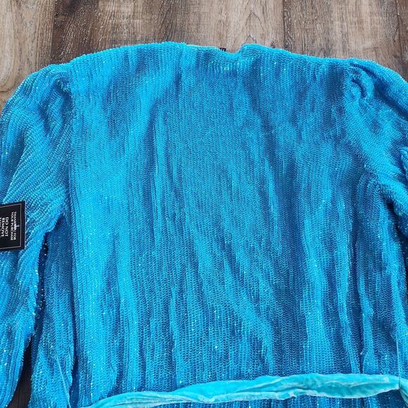 Retrofete Gabrielle Robe Dress in Blue Sequins Size XS NWOT Long Sleeve Belt - Picture 8 of 13